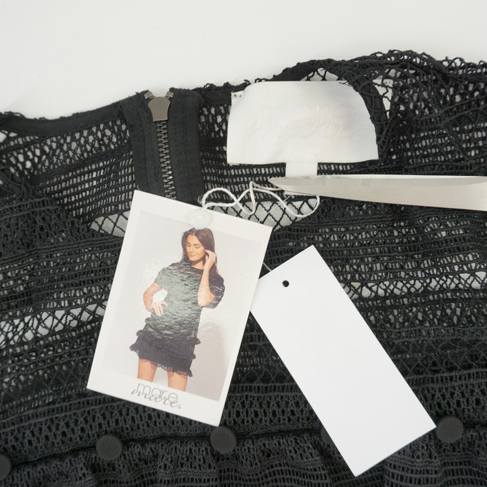 Mare Mare Lace Overlay Ruffled Lined Dress Black M - Picture 6 of 8